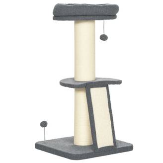 Arbre à chat PawHut, une plateforme, balle suspendue, sisal, gris foncé + blanc crème, 48 x 48 x 92 cm