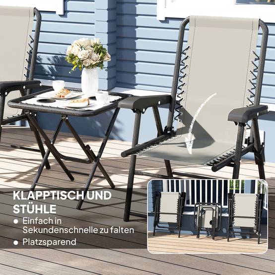Ensemble bistro 3 pièces acier : résistant, table pliante + porte-gobelet + chaises, gris foncé - Image 5
