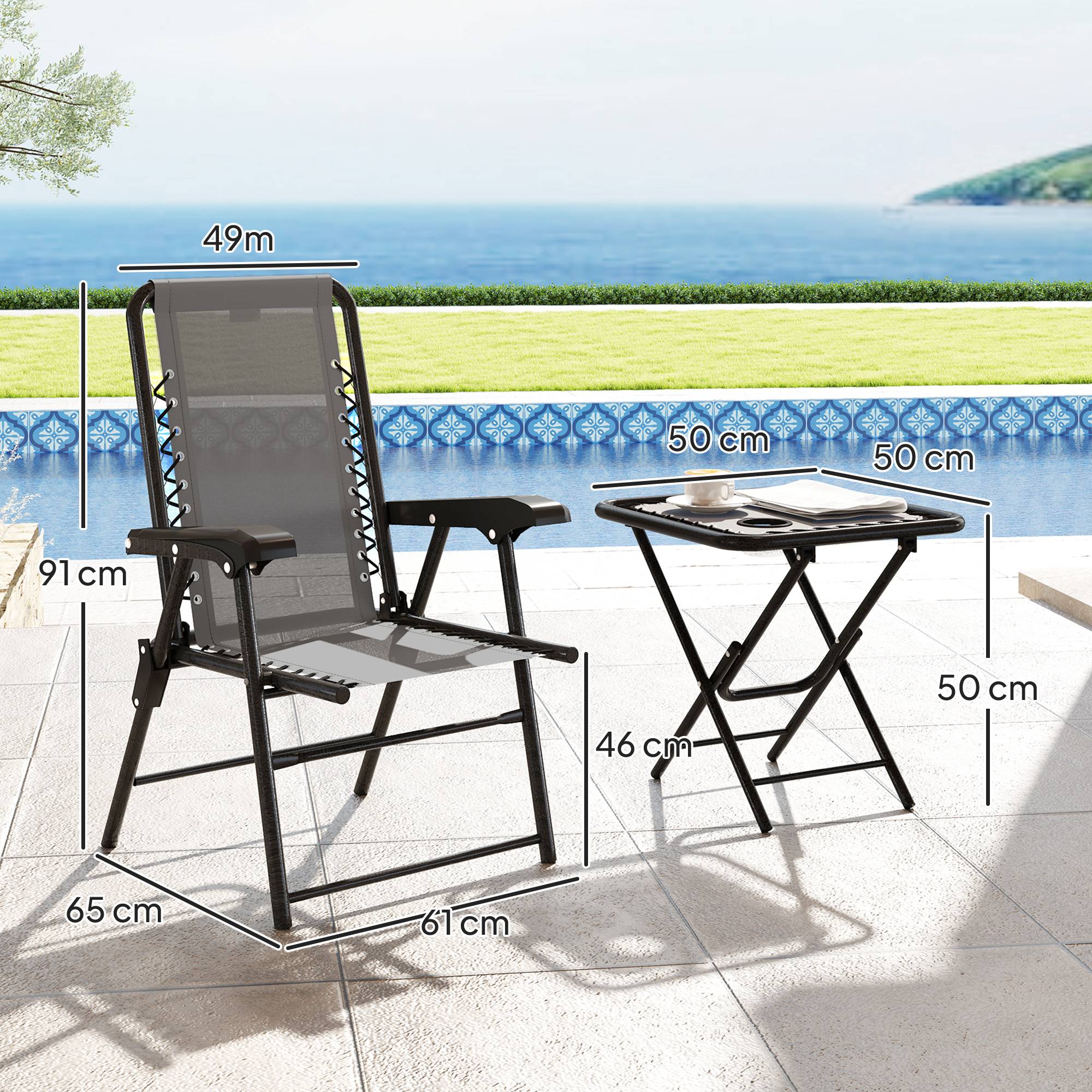 Ensemble bistro 3 pièces acier : résistant, table pliante + porte-gobelet + chaises, gris foncé - Image 3