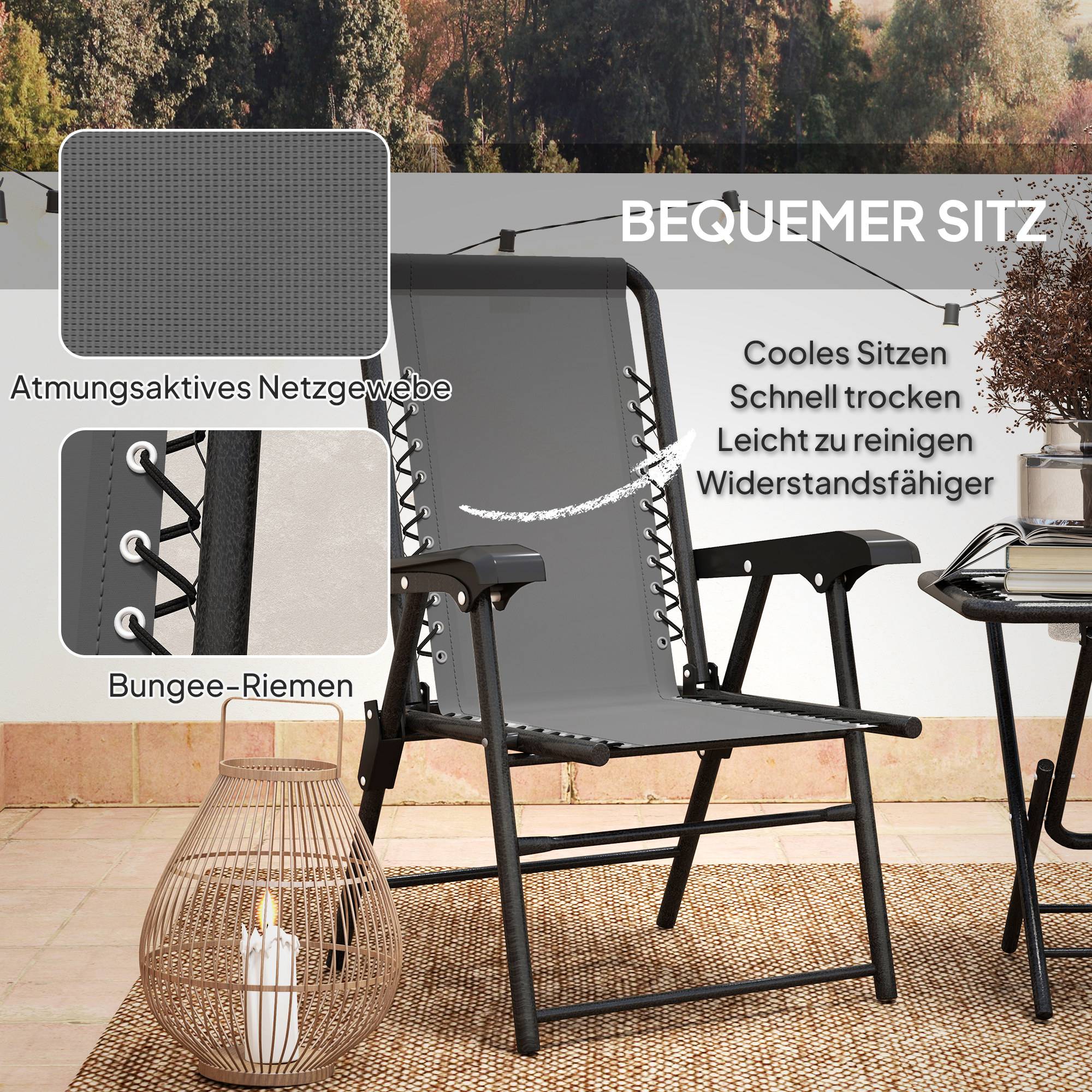 Ensemble bistro 3 pièces acier : résistant, table pliante + porte-gobelet + chaises, gris foncé - Image 6
