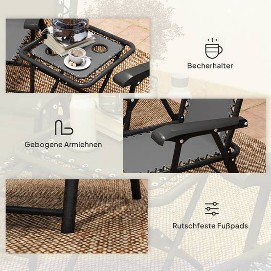 Ensemble bistro 3 pièces acier : résistant, table pliante + porte-gobelet + chaises, gris foncé - Image 7