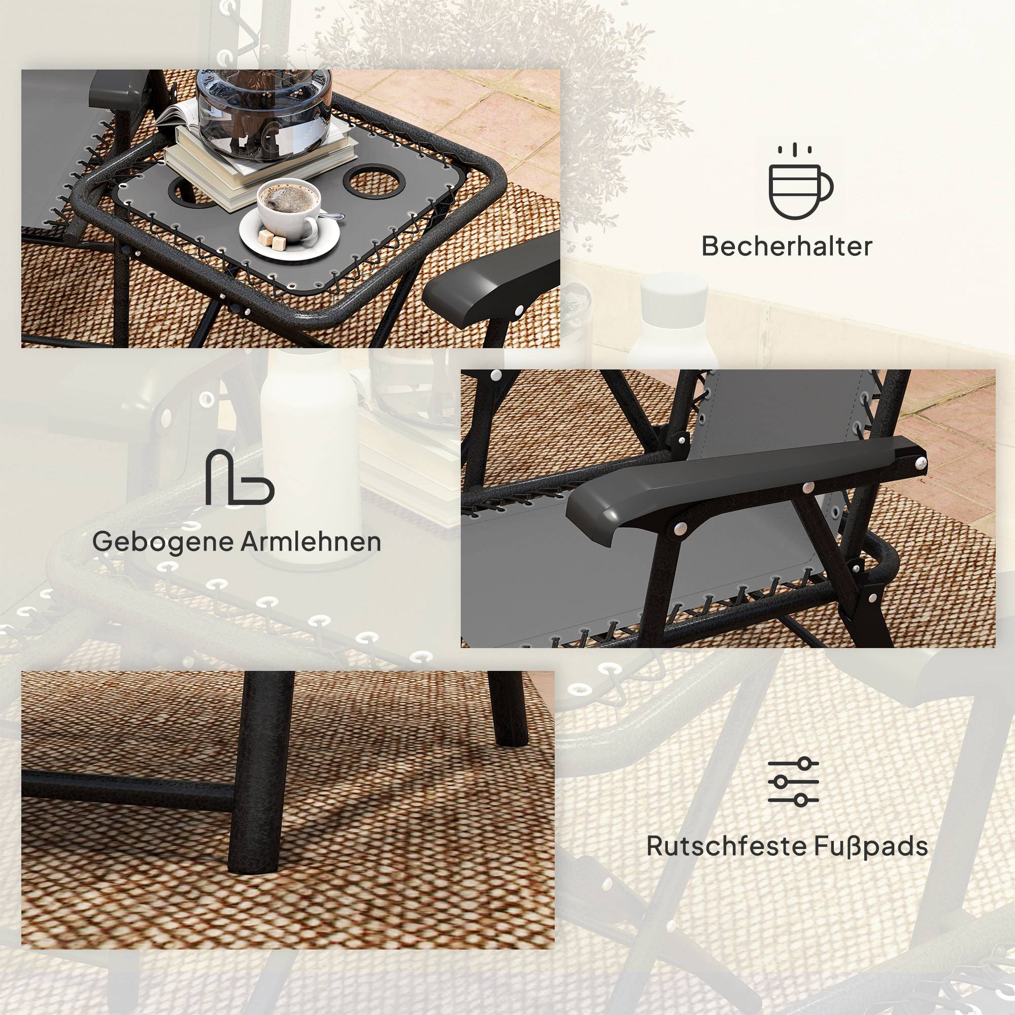 Ensemble bistro 3 pièces acier : résistant, table pliante + porte-gobelet + chaises, gris foncé - Image 7