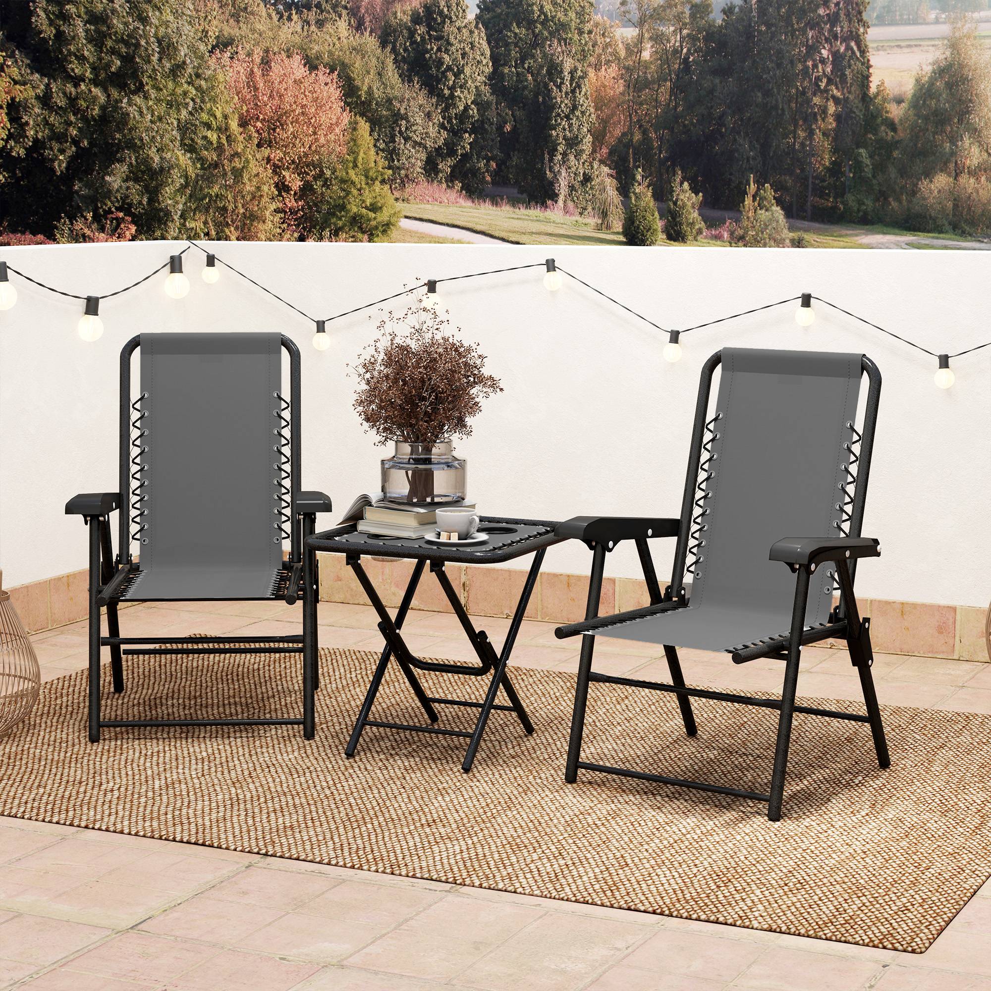 Ensemble bistro 3 pièces acier : résistant, table pliante + porte-gobelet + chaises, gris foncé - Image 9