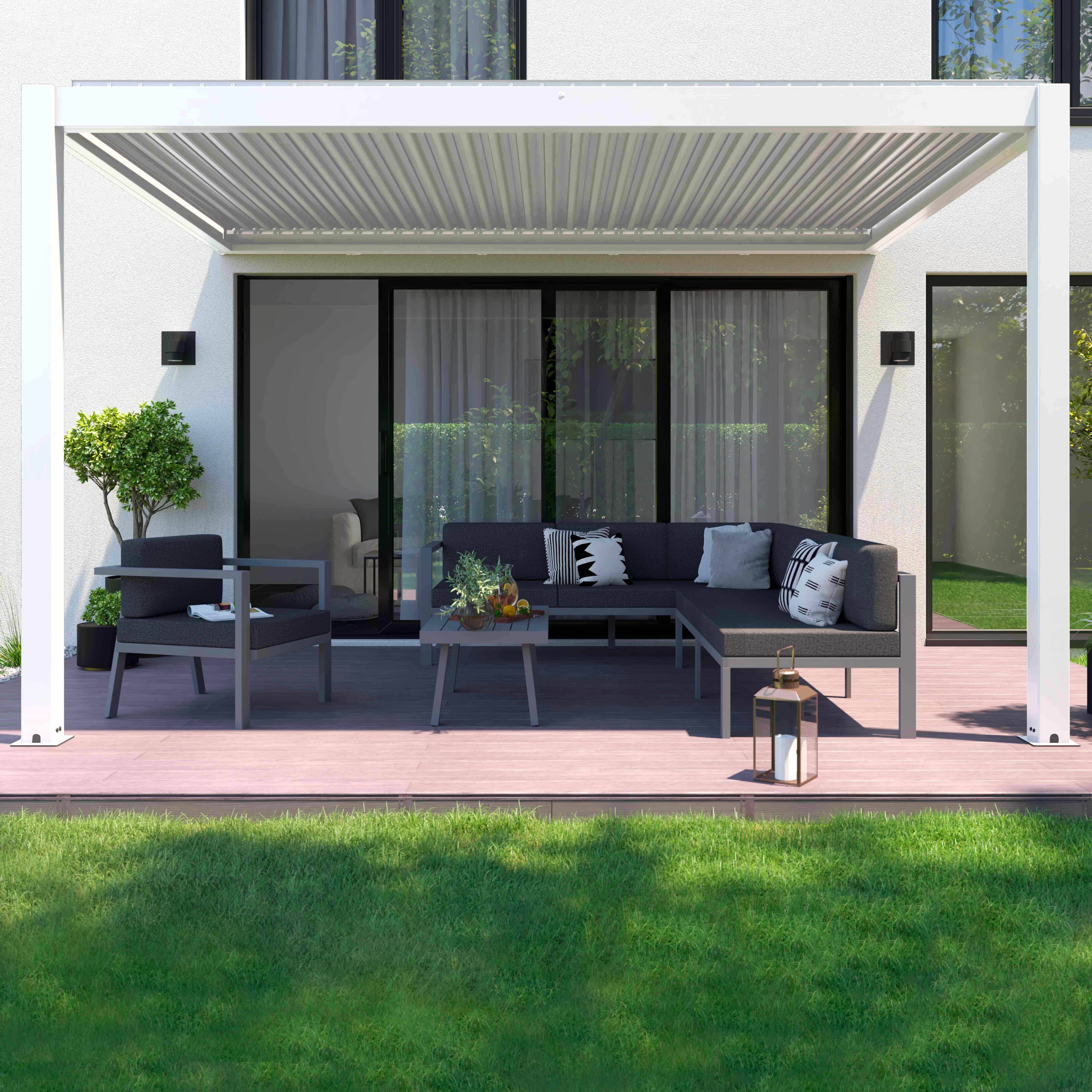 Oviala - Pergola bioclimatique adossée et motorisée éclairée 3x4m et 2 stores - Oviala - Imagen 3