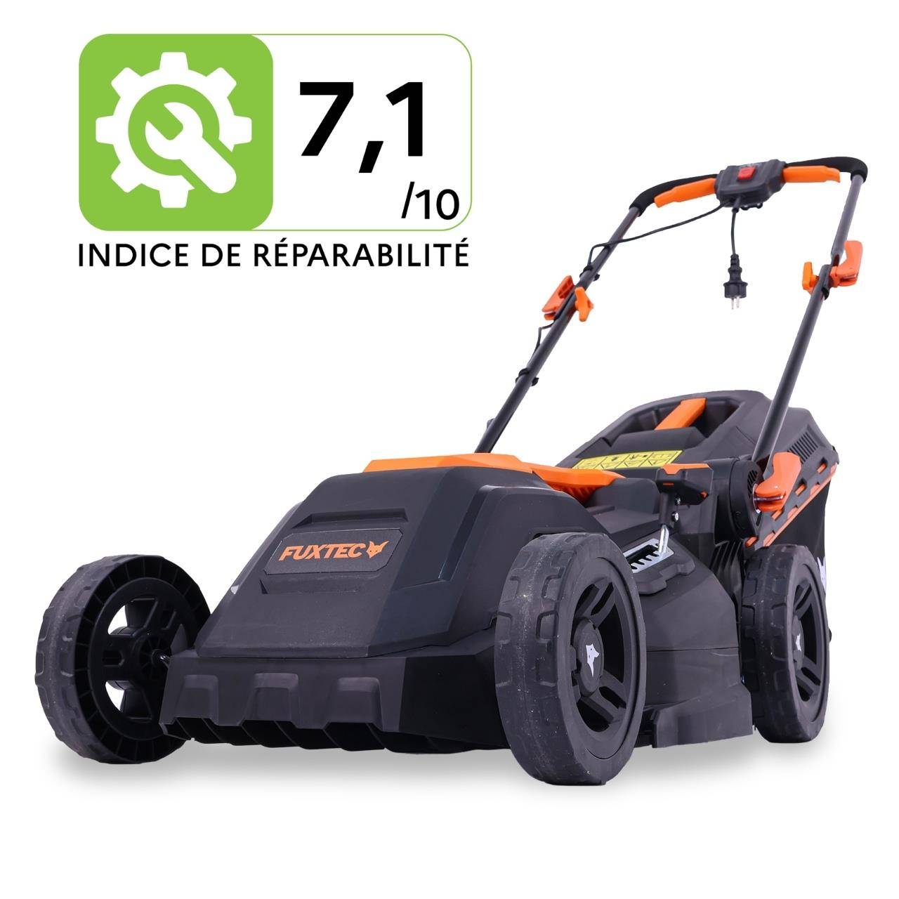 FUXTEC - Tondeuse à Gazon électrique Filaire Poussée - FUXTEC FX-RME38 - 12Kg, Largeur Coupe 38cm, Bac 40L, Hauteur 20mm - 70mm