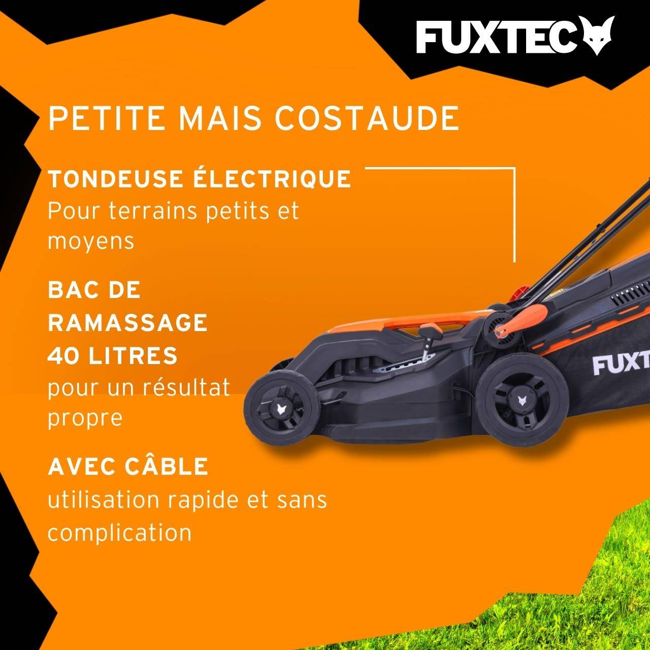 FUXTEC - Tondeuse à Gazon électrique Filaire Poussée - FUXTEC FX-RME38 - 12Kg, Largeur Coupe 38cm, Bac 40L, Hauteur 20mm - 70mm - Image 5