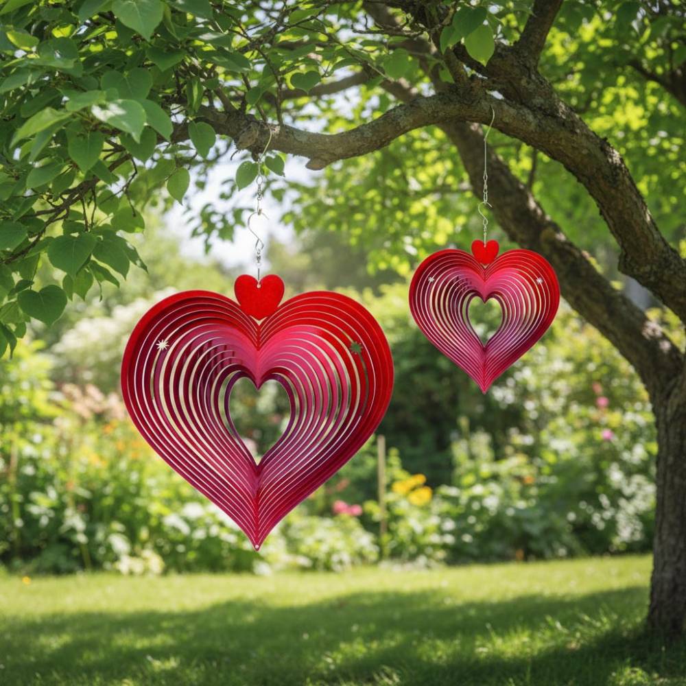 Mobile à vent coeur rouge 15 x 15 x 5 cm Spin-Art Spinners - Imagen 2