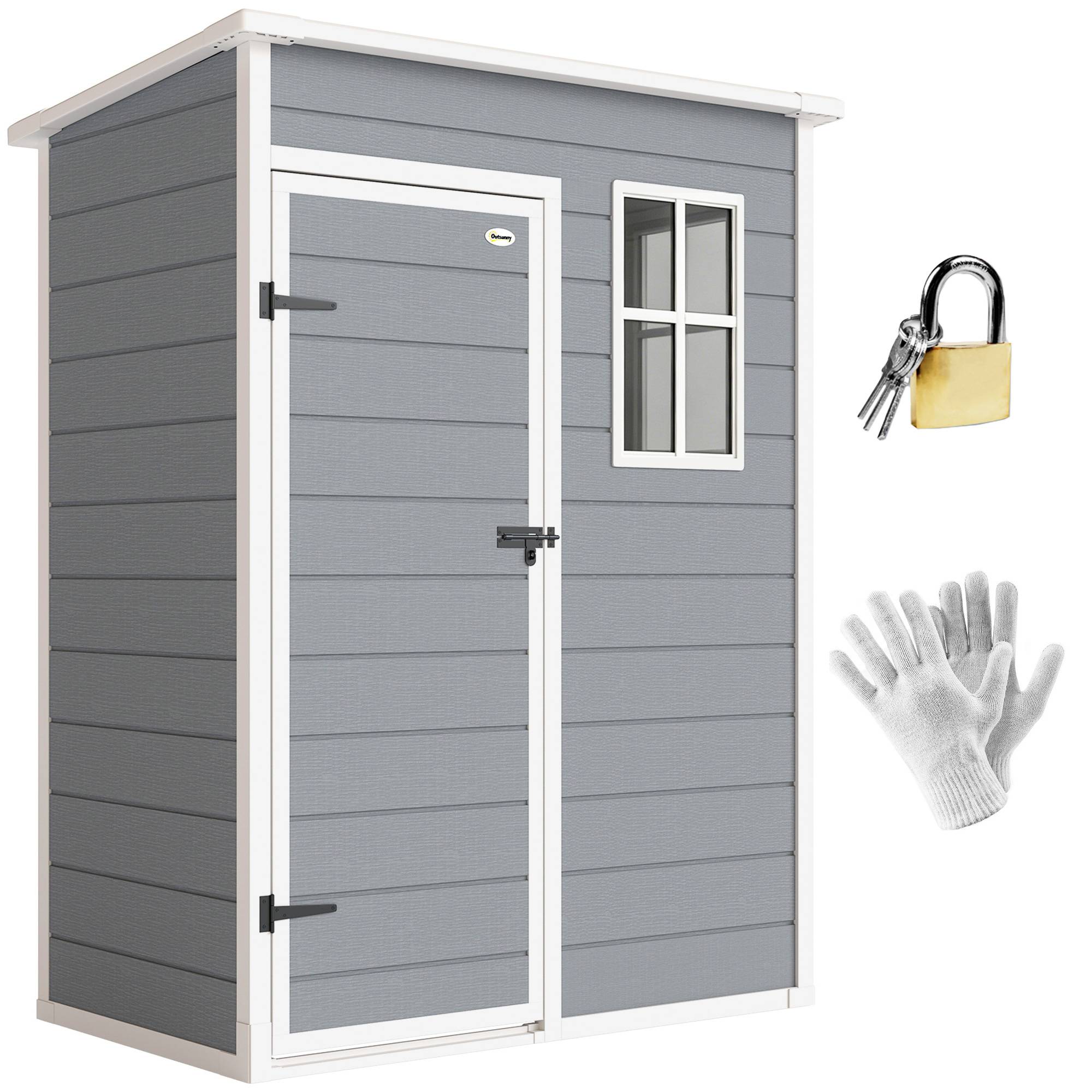 Abri de jardin avec porte verrouillable, fenêtre et aération, gris