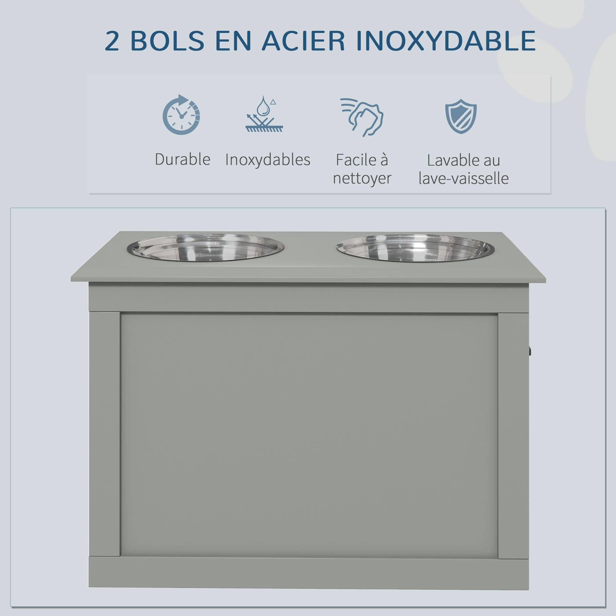 ComfortXL - Porte-gamelles surélevé bois pour grands chiens coffre rangement 60x30x41cm gris - ComfortXL Outdoor Living - Image 7