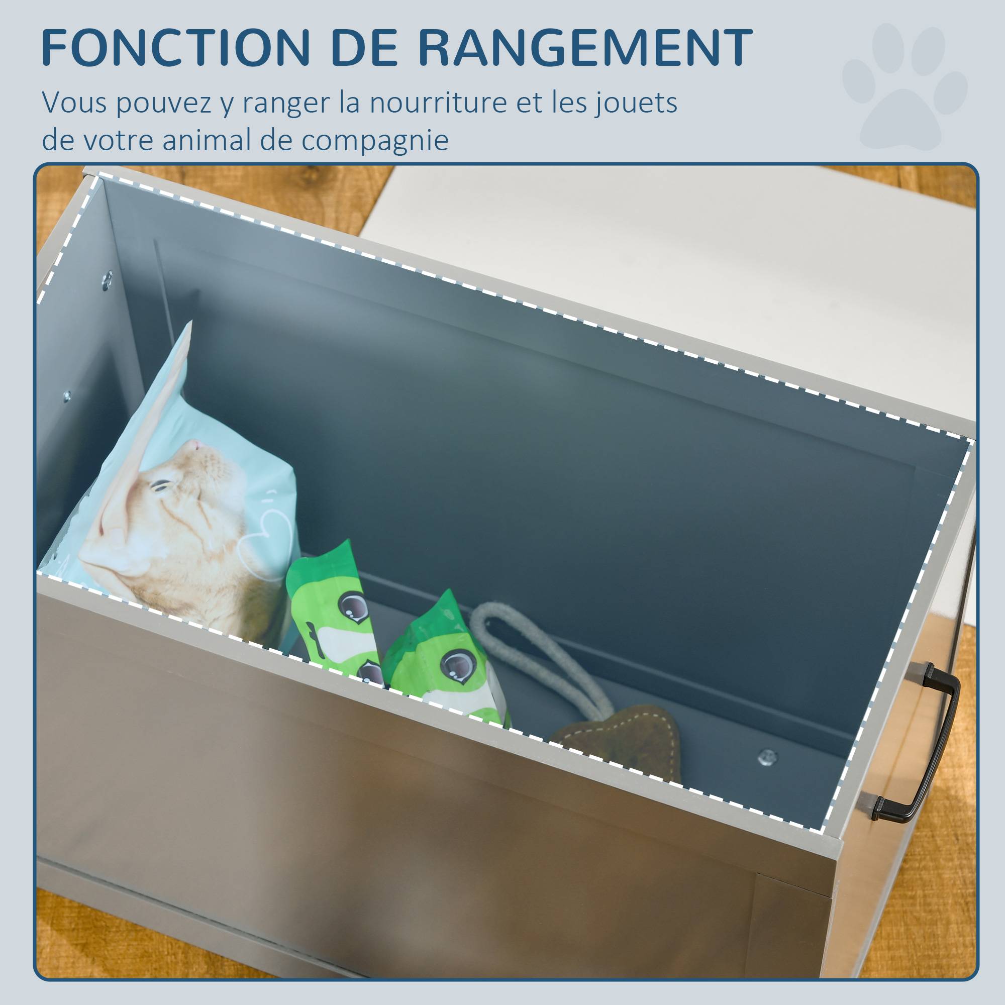 ComfortXL - Porte-gamelles surélevé bois pour grands chiens coffre rangement 60x30x41cm gris - ComfortXL Outdoor Living - Image 10