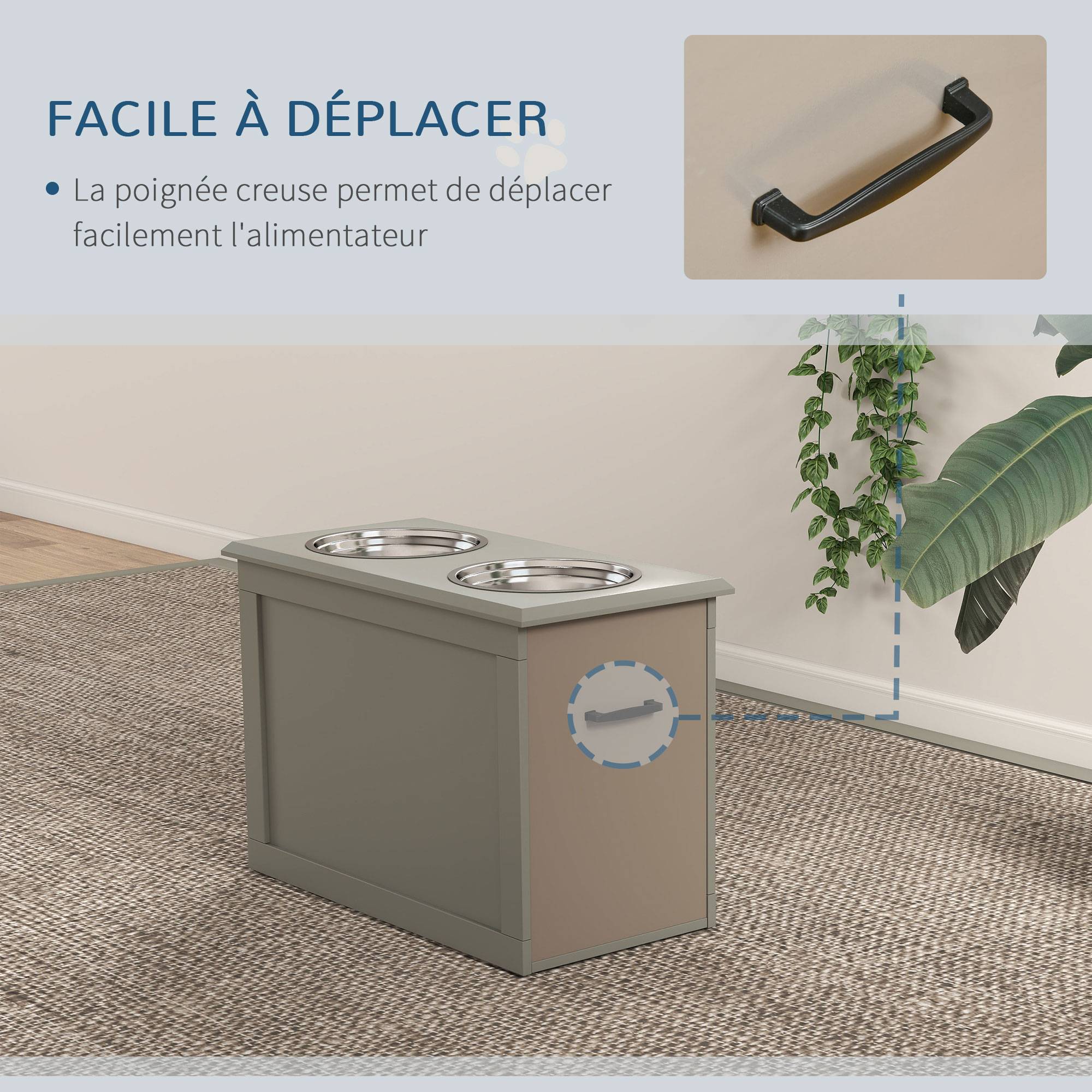 ComfortXL - Porte-gamelles surélevé bois pour grands chiens coffre rangement 60x30x41cm gris - ComfortXL Outdoor Living - Image 9