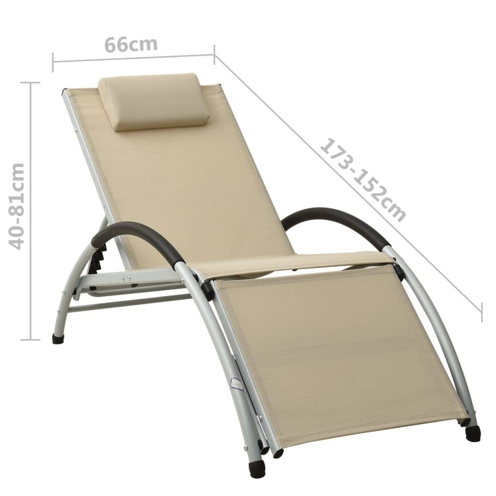 Helloshop26 - Transat chaise longue bain de soleil lit de jardin terrasse meuble d'extérieur avec oreiller textilène crème - Imagen 7