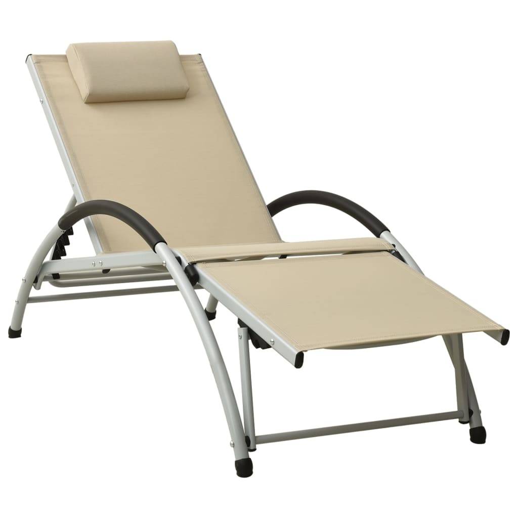 Helloshop26 - Transat chaise longue bain de soleil lit de jardin terrasse meuble d'extérieur avec oreiller textilène crème - Imagen 1