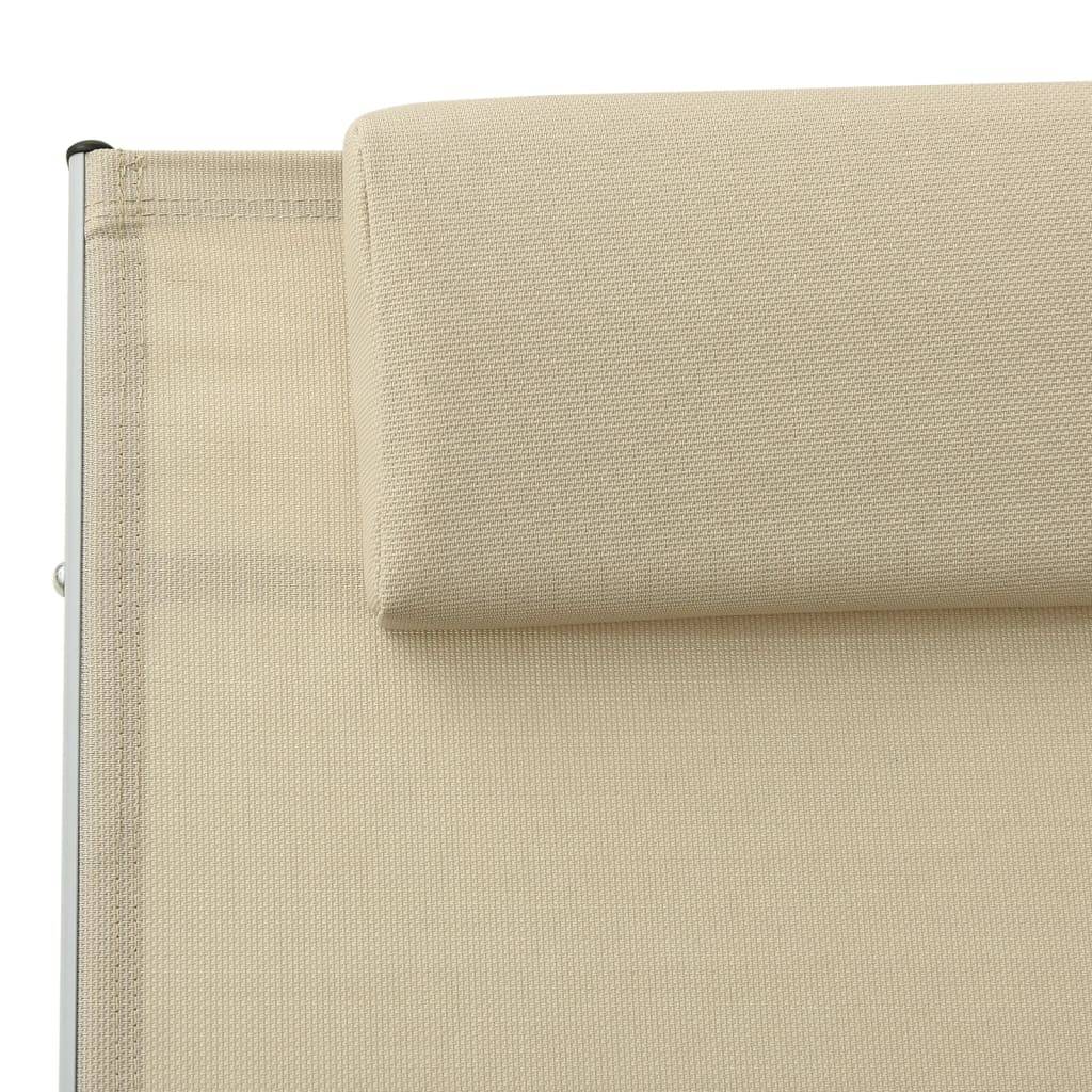 Helloshop26 - Transat chaise longue bain de soleil lit de jardin terrasse meuble d'extérieur avec oreiller textilène crème - Imagen 6