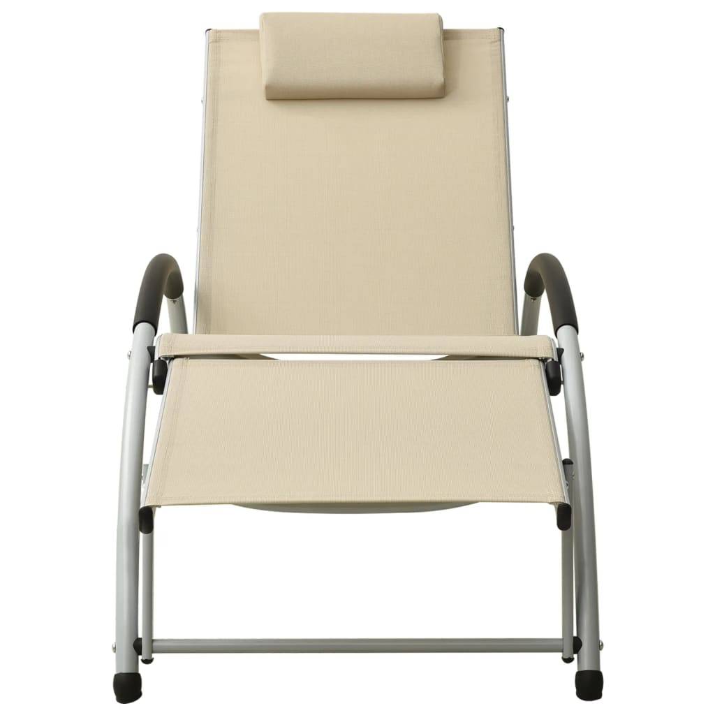 Helloshop26 - Transat chaise longue bain de soleil lit de jardin terrasse meuble d'extérieur avec oreiller textilène crème - Imagen 2