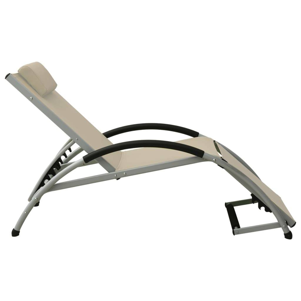 Helloshop26 - Transat chaise longue bain de soleil lit de jardin terrasse meuble d'extérieur avec oreiller textilène crème - Imagen 3