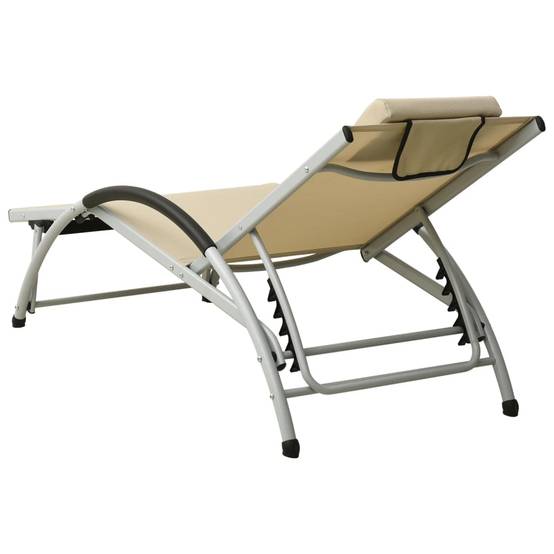 Helloshop26 - Transat chaise longue bain de soleil lit de jardin terrasse meuble d'extérieur avec oreiller textilène crème - Imagen 4