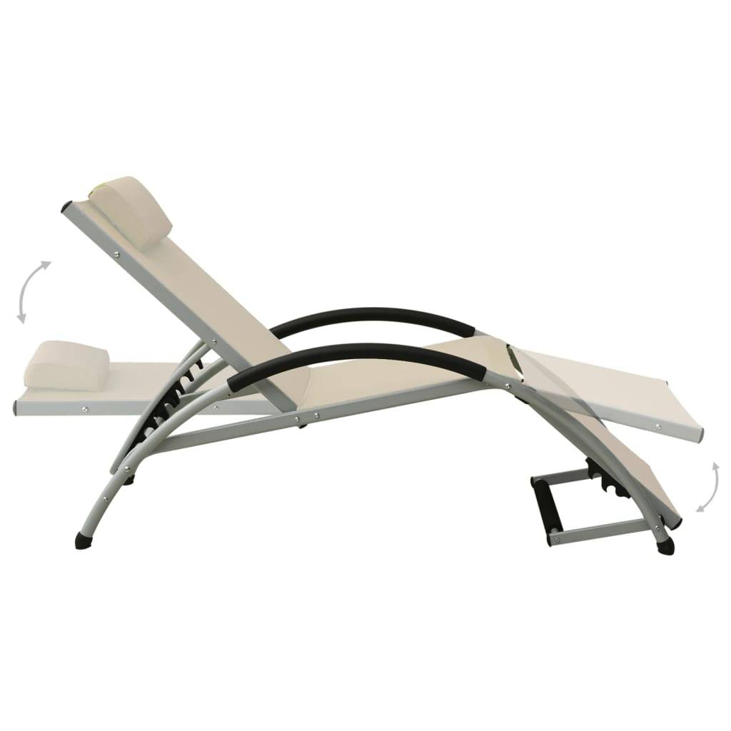 Helloshop26 - Transat chaise longue bain de soleil lit de jardin terrasse meuble d'extérieur avec oreiller textilène crème - Imagen 5