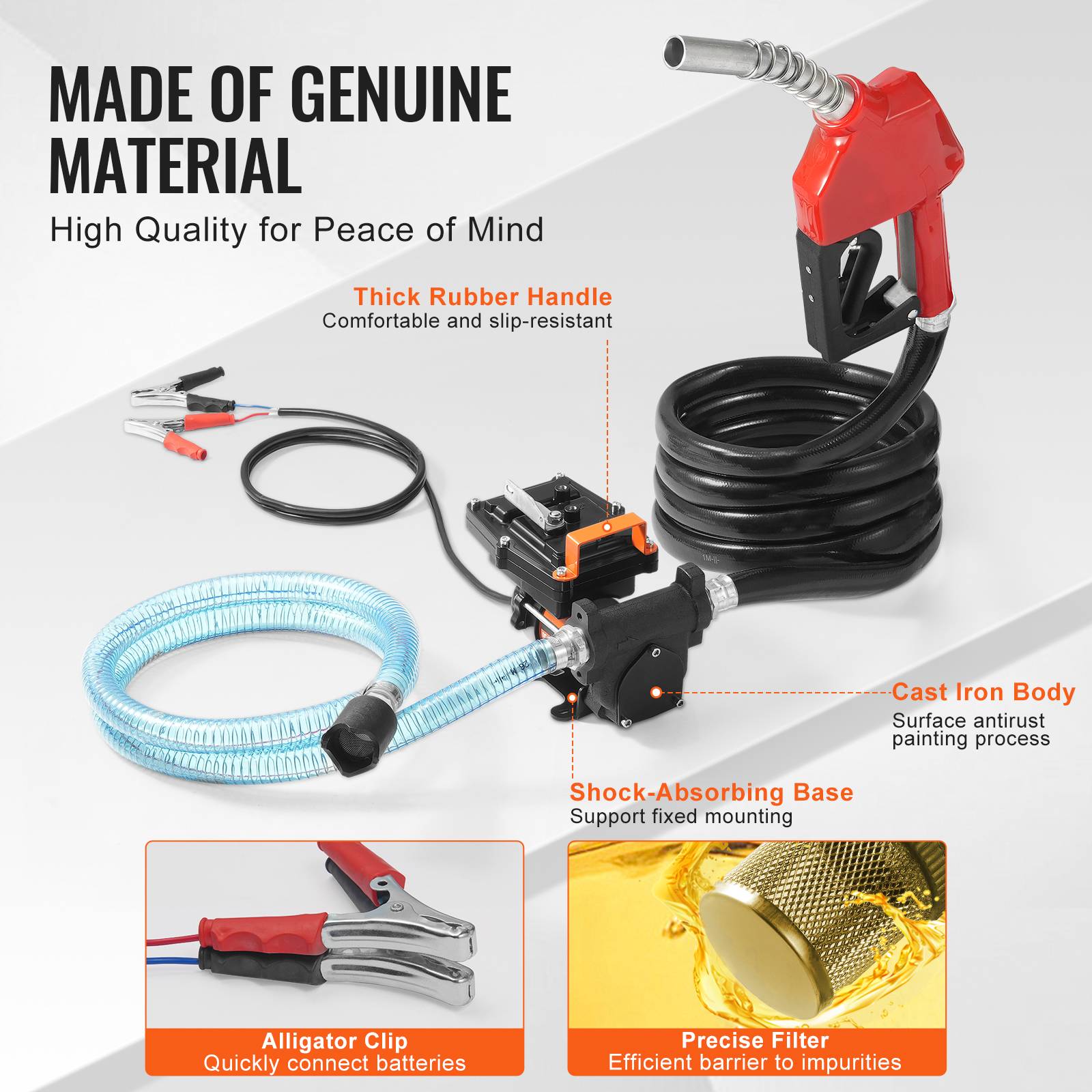 VEVOR Pompe diesel 12V, 15 GPM, 1/4 HP, portable avec buse auto-arrêt, multi-carburants. - Image 6