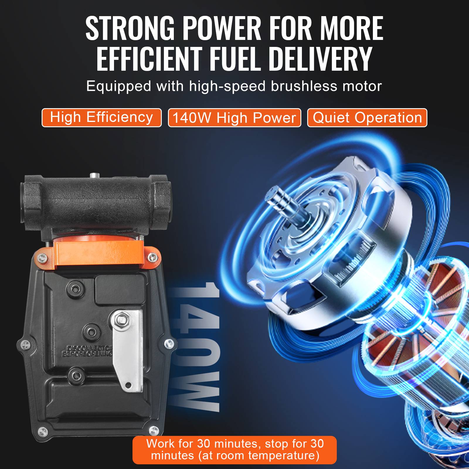 VEVOR Pompe diesel 12V, 15 GPM, 1/4 HP, portable avec buse auto-arrêt, multi-carburants. - Image 5