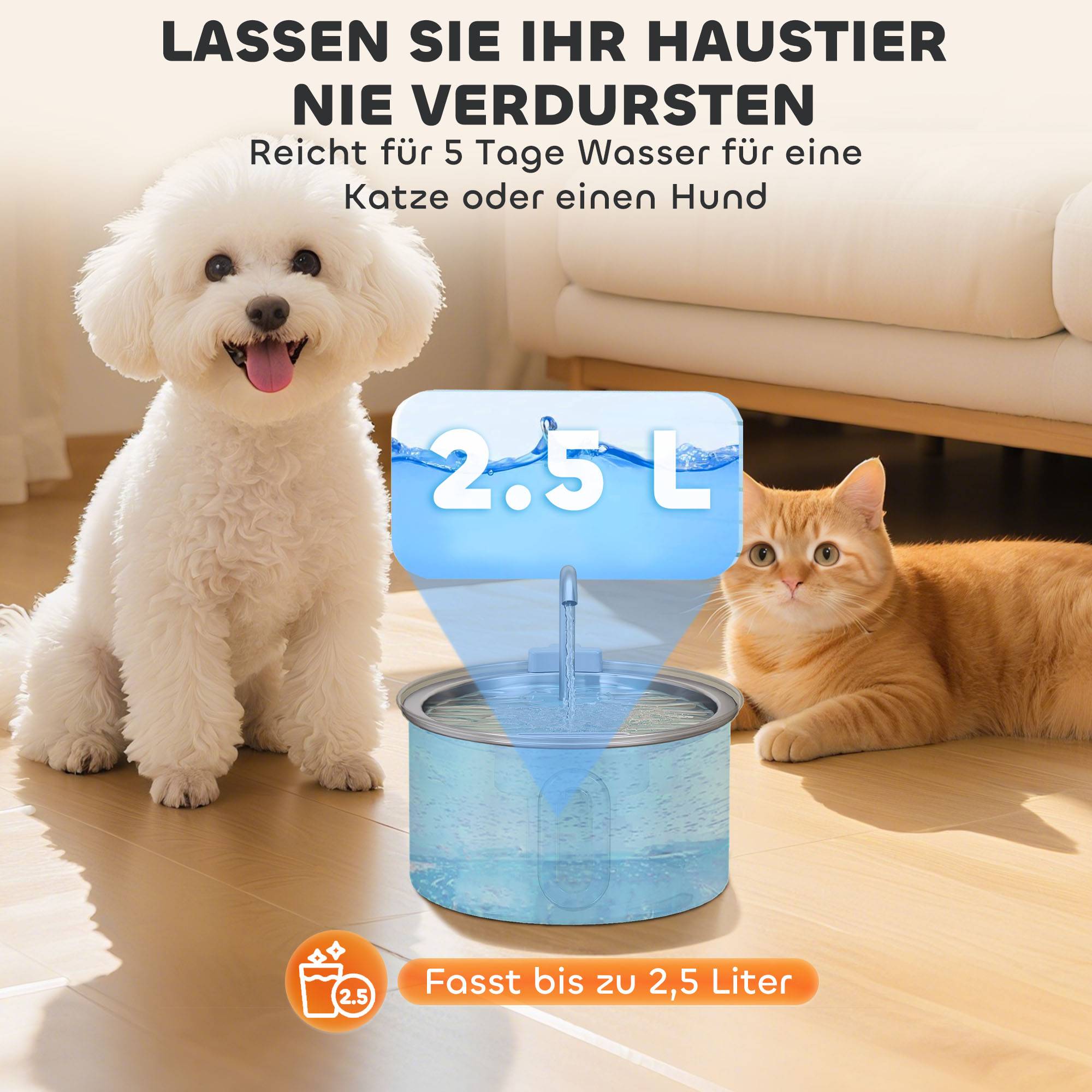 Fontaine à eau pour chat acier inoxydable argent 19.4 x 19.4 x 18.7 cm - PANGIVO - Image 8
