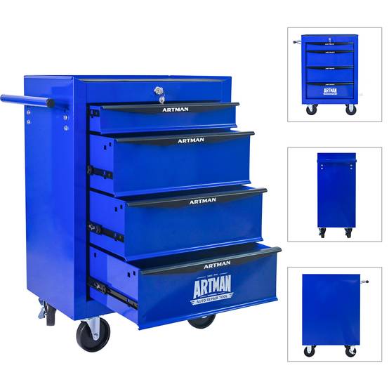 Servante Atelier Roulante Acier 4 Tiroirs Rangement Garage Verrouillable Noir/Bleu - ComfortXL Outdoor Living - Image 7