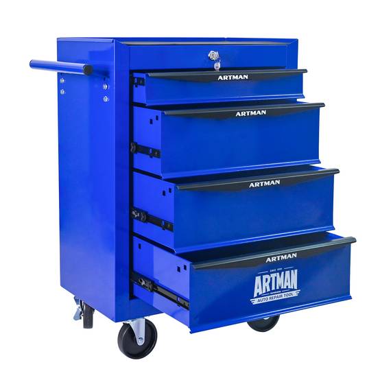 Servante Atelier Roulante Acier 4 Tiroirs Rangement Garage Verrouillable Noir/Bleu - ComfortXL Outdoor Living - Image 2