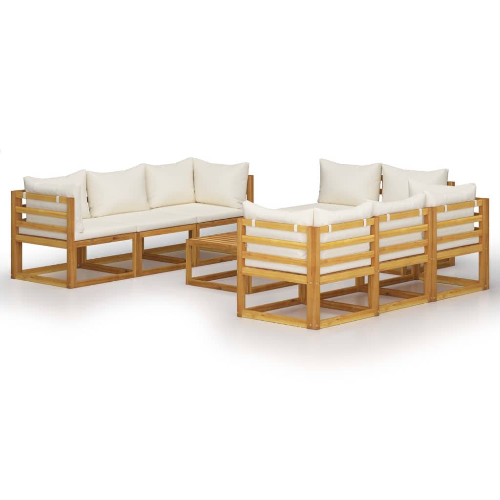 Helloshop26 - Salon de jardin meuble d'extérieur ensemble de mobilier 9 pièces avec coussin crème bois d'acacia solide - Imagen 1