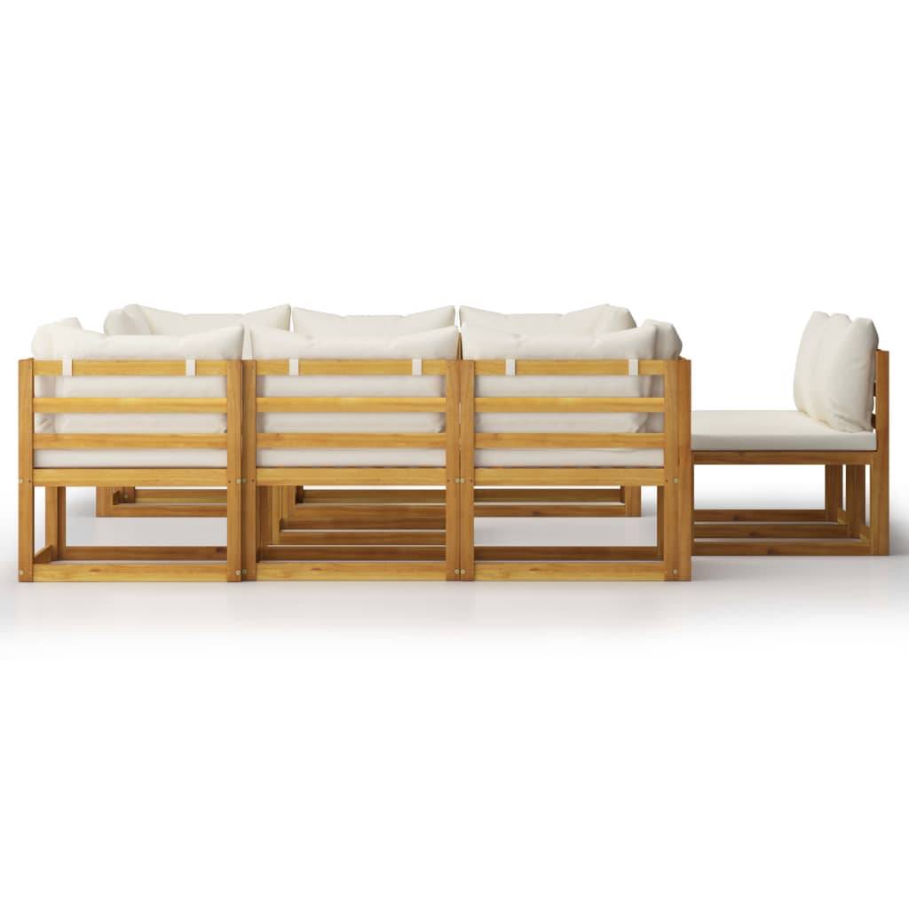 Helloshop26 - Salon de jardin meuble d'extérieur ensemble de mobilier 9 pièces avec coussin crème bois d'acacia solide - Imagen 2