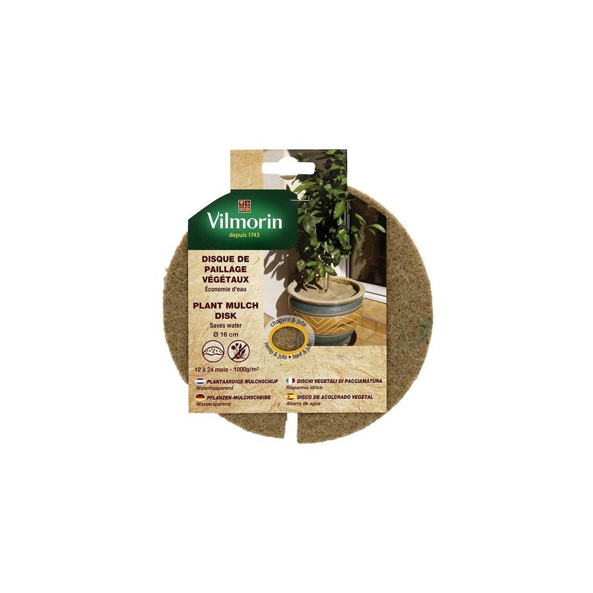 Vilmorin - Disque de paillage végétaux 1000g/m² - Ø 16cm
