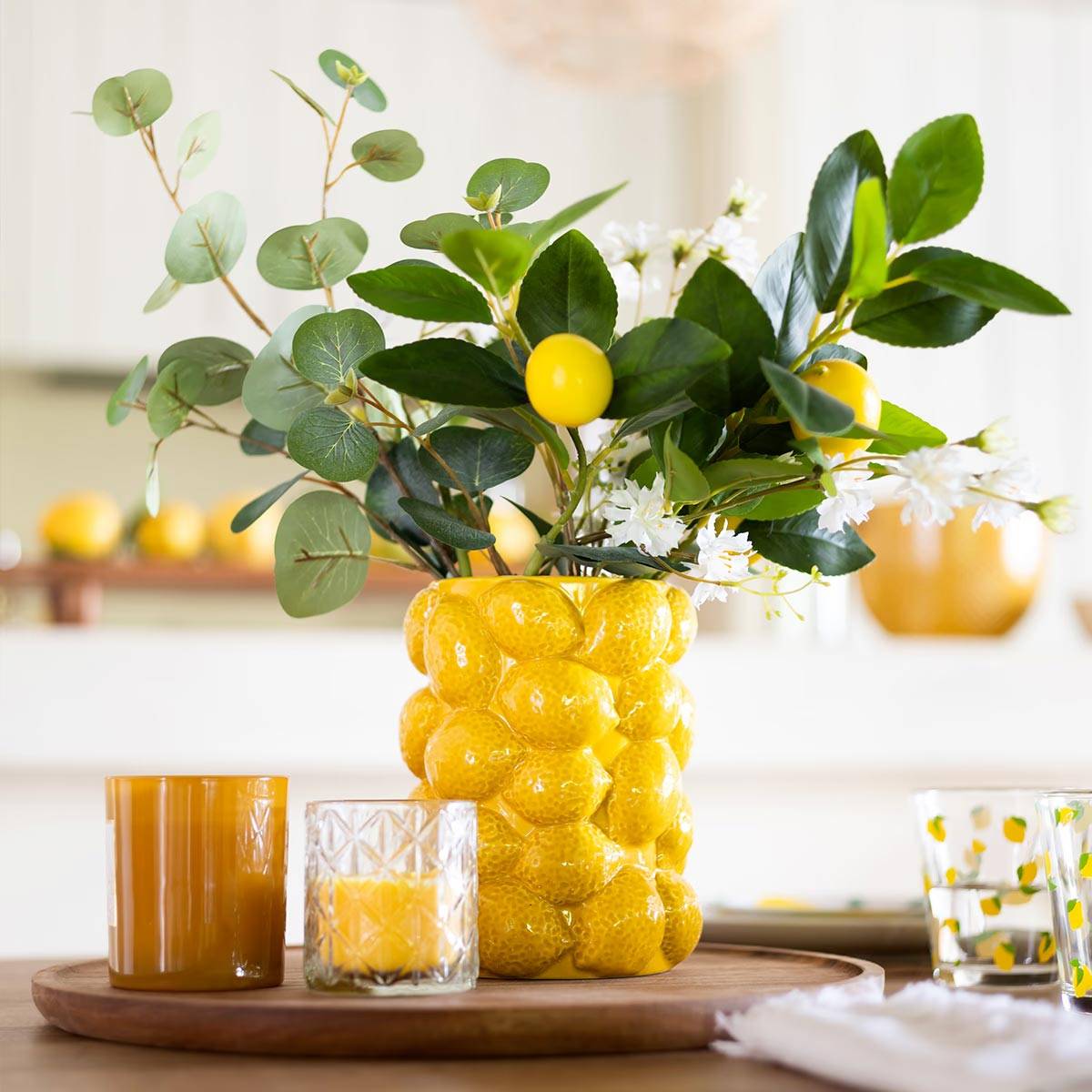 Vase Citron en Céramique "Yucatan" 18cm Jaune - Image 3