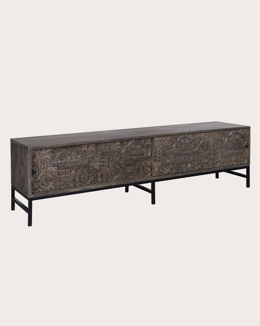 Hawaï - Meuble  noir en manguier massif sculpté 160 cm - UNIQKA - Imagen 3