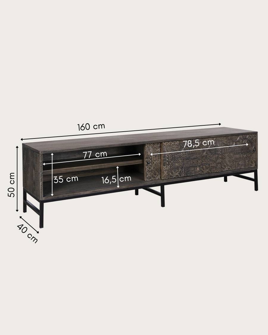 Hawaï - Meuble  noir en manguier massif sculpté 160 cm - UNIQKA - Imagen 8