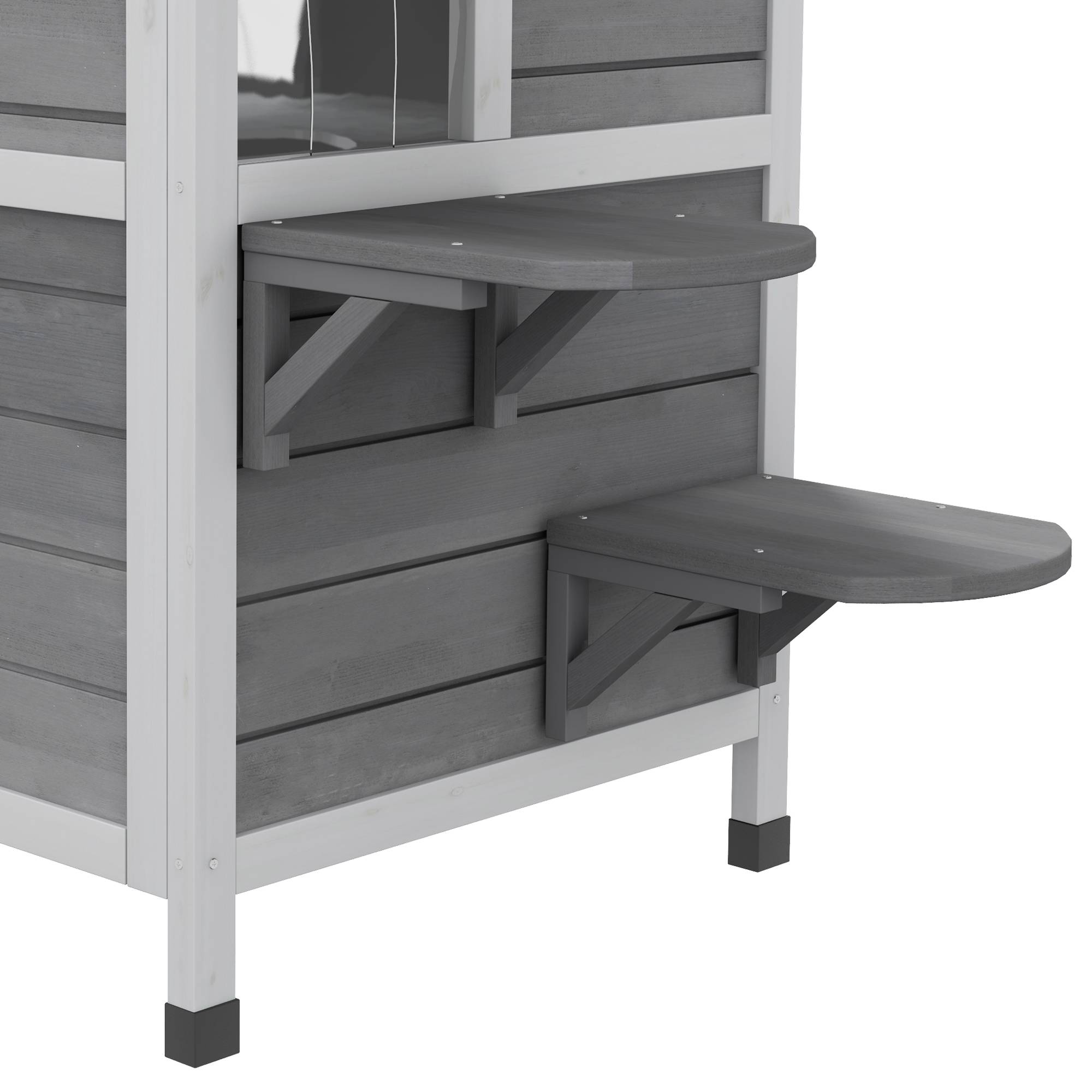 ComfortXL - Maison pour chat en sapin gris et blanc 99,5 x 76 x 91 cm à 2 étages avec toit ouvrant pour intérieur extérieur - Image 9