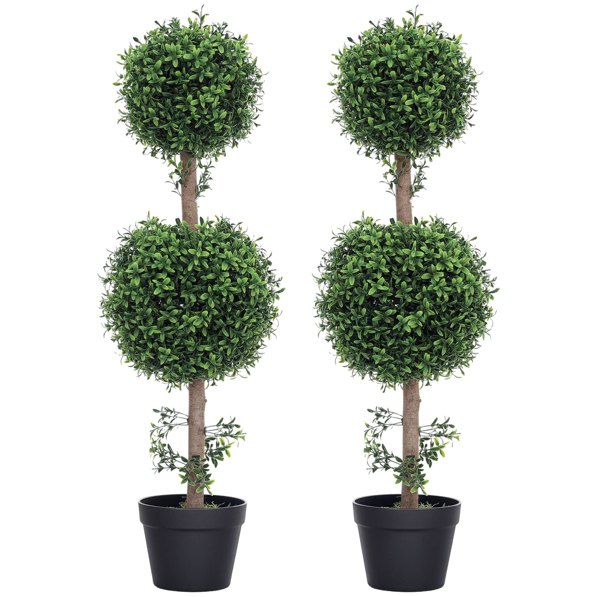 Lot de 2 plantes artificielles, buis, protégées UV, avec pot, vert - Image 1
