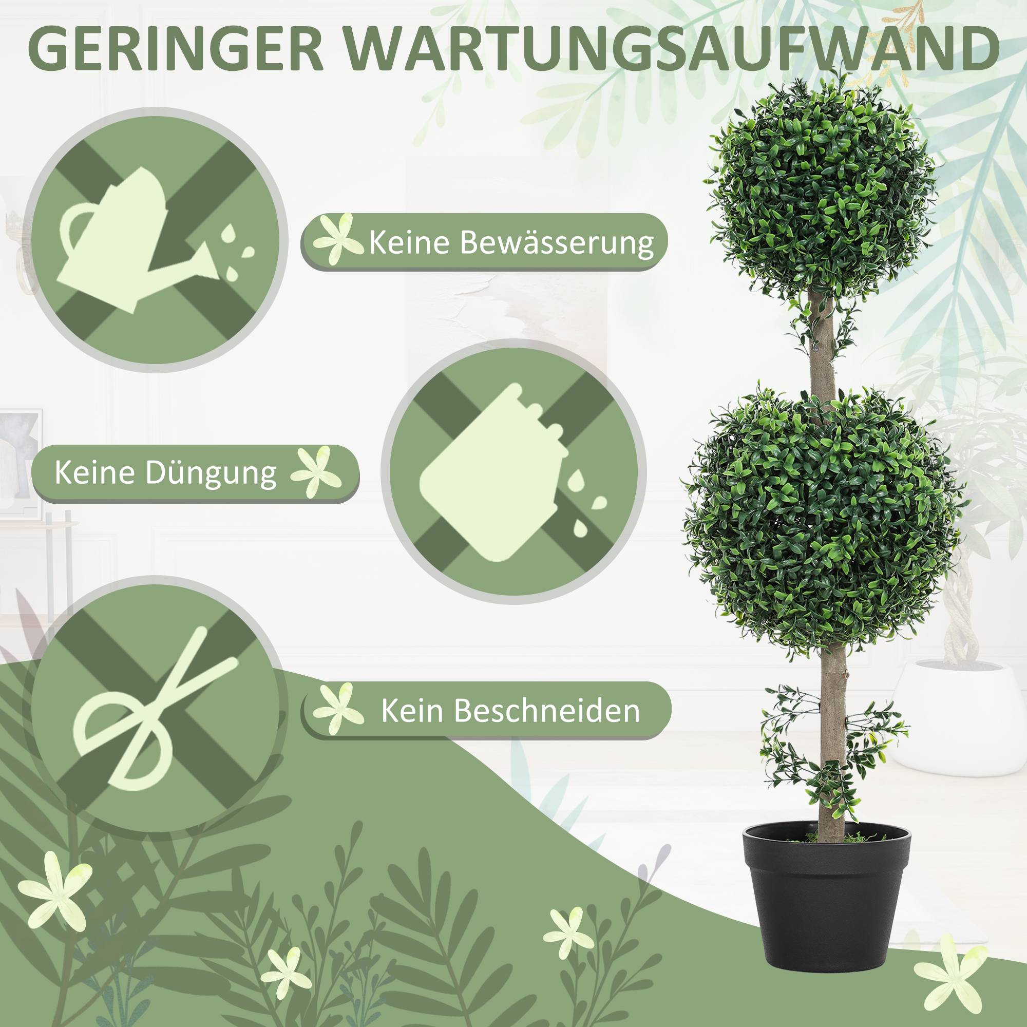 Lot de 2 plantes artificielles, buis, protégées UV, avec pot, vert - Image 8