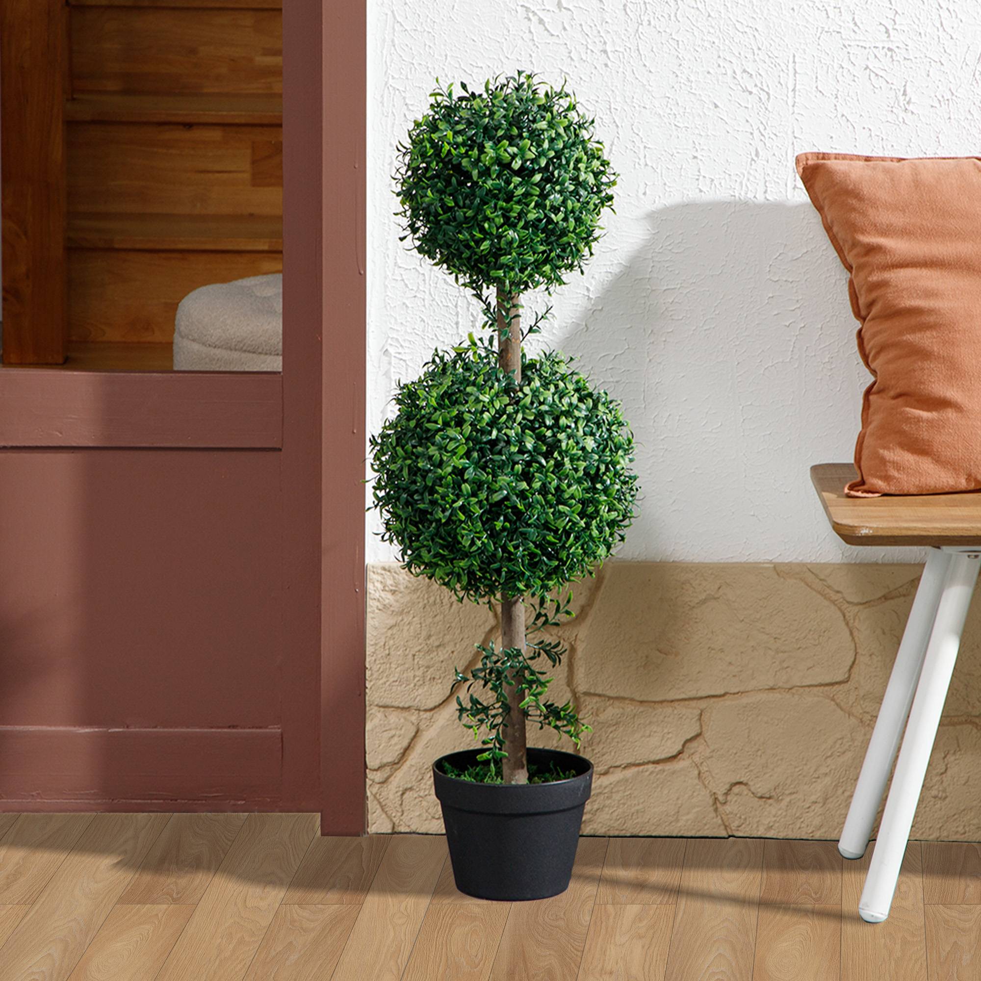 Lot de 2 plantes artificielles, buis, protégées UV, avec pot, vert - Image 9
