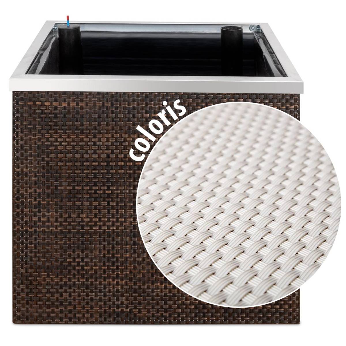 Rattan Art - Jardinière en résine tressée avec réserve d'eau et cadre en aluminium 50 x 50 x 43 cm Blanc - Imagen 1
