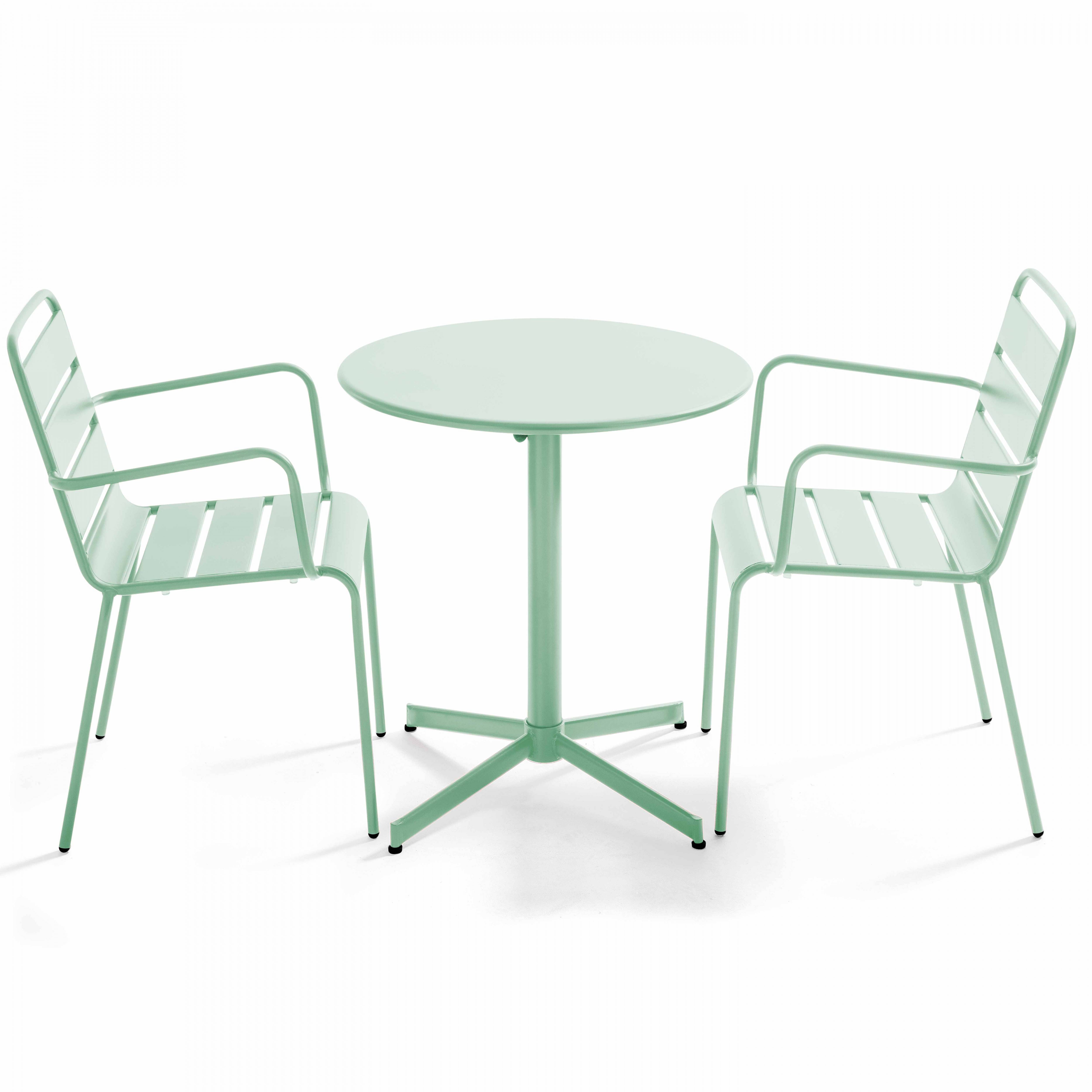 Oviala - Ensemble table de jardin et 2 fauteuils métal vert sauge Palavas - Oviala - Imagen 1