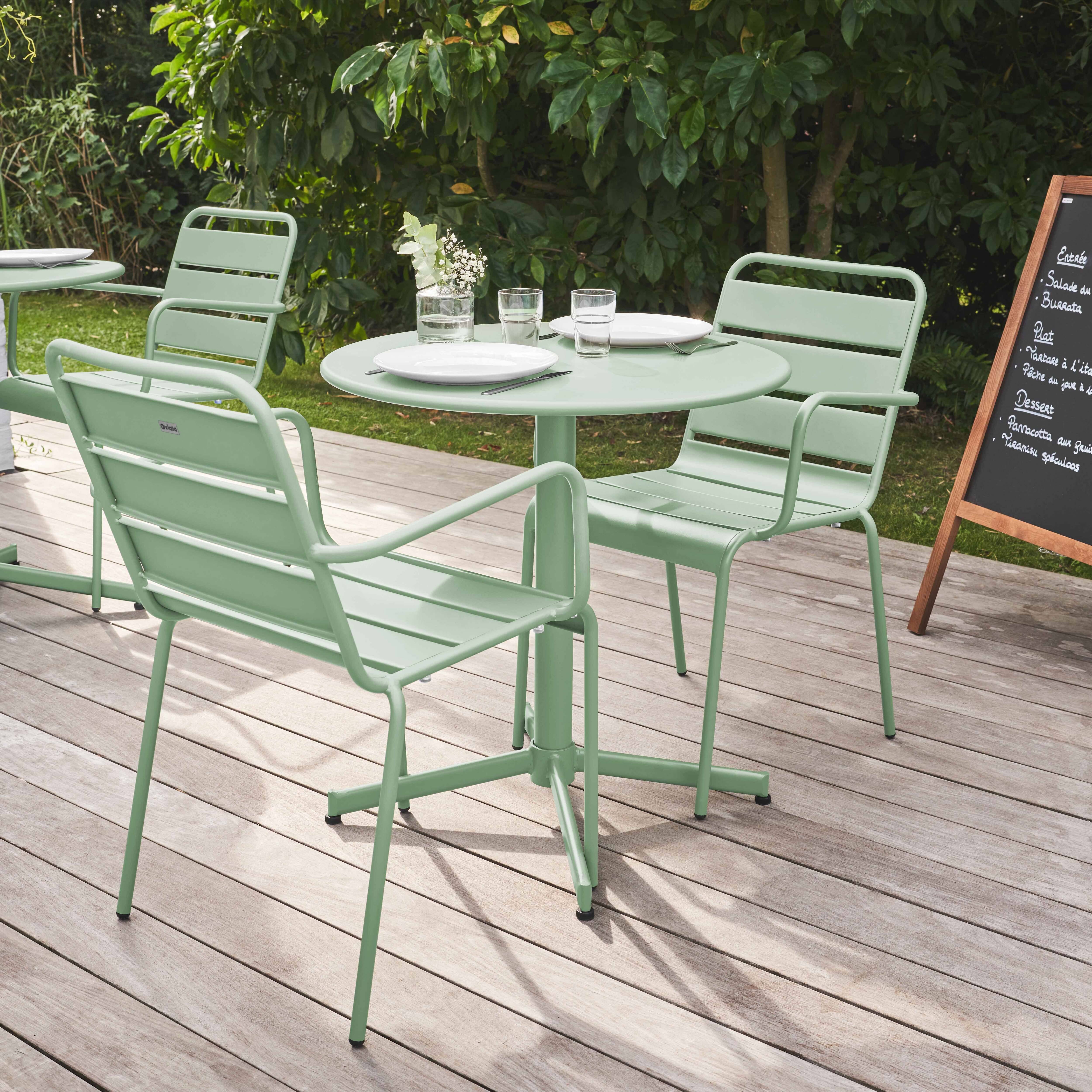 Oviala - Ensemble table de jardin et 2 fauteuils métal vert sauge Palavas - Oviala - Imagen 3