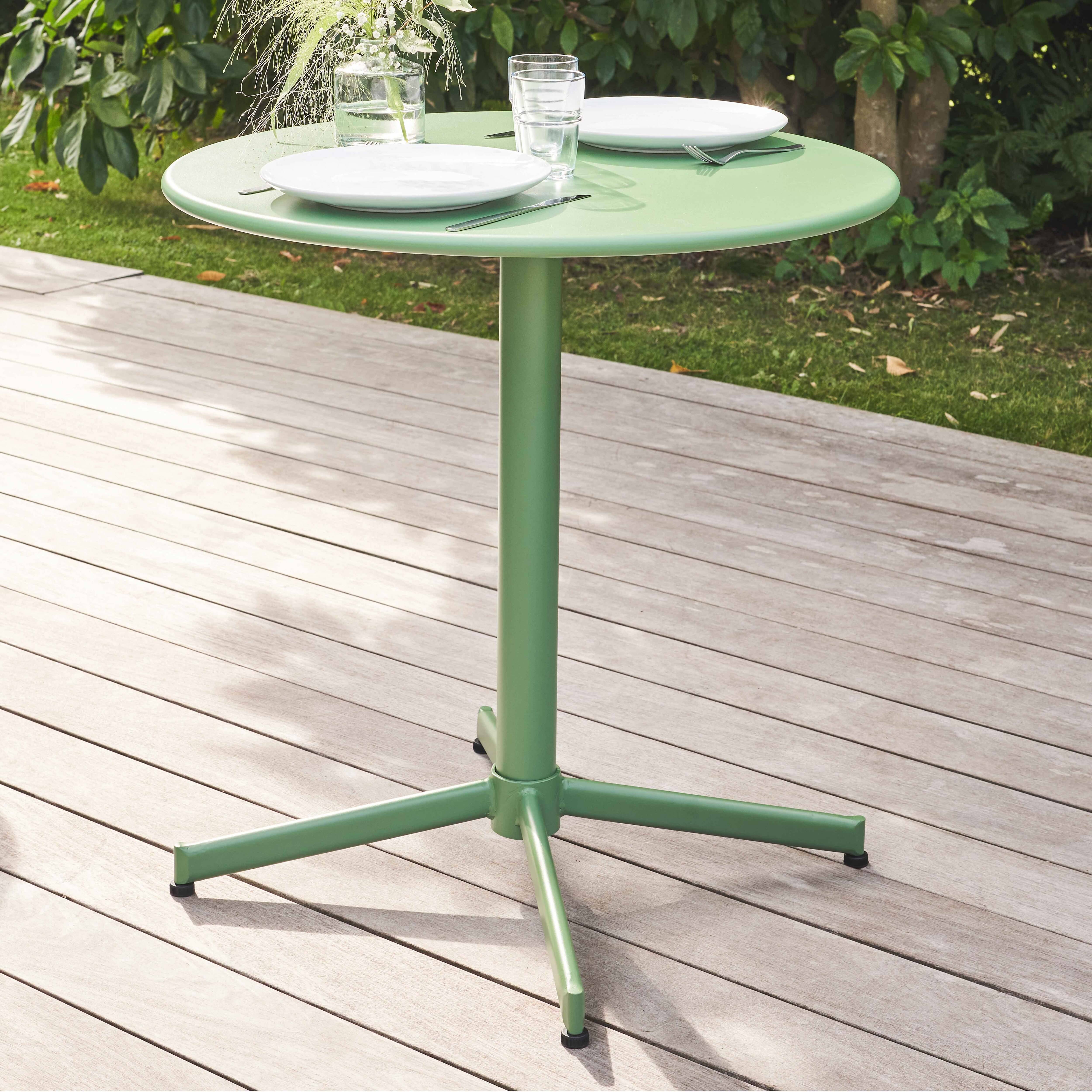 Oviala - Ensemble table de jardin et 2 fauteuils métal vert sauge Palavas - Oviala - Imagen 4
