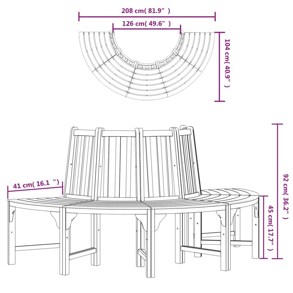 Helloshop26 - Banc de jardin meuble de patio d'extérieur terrasse demi-circulaire tour d'arbre ø208cm bois massif eucalyptus - Imagen 5