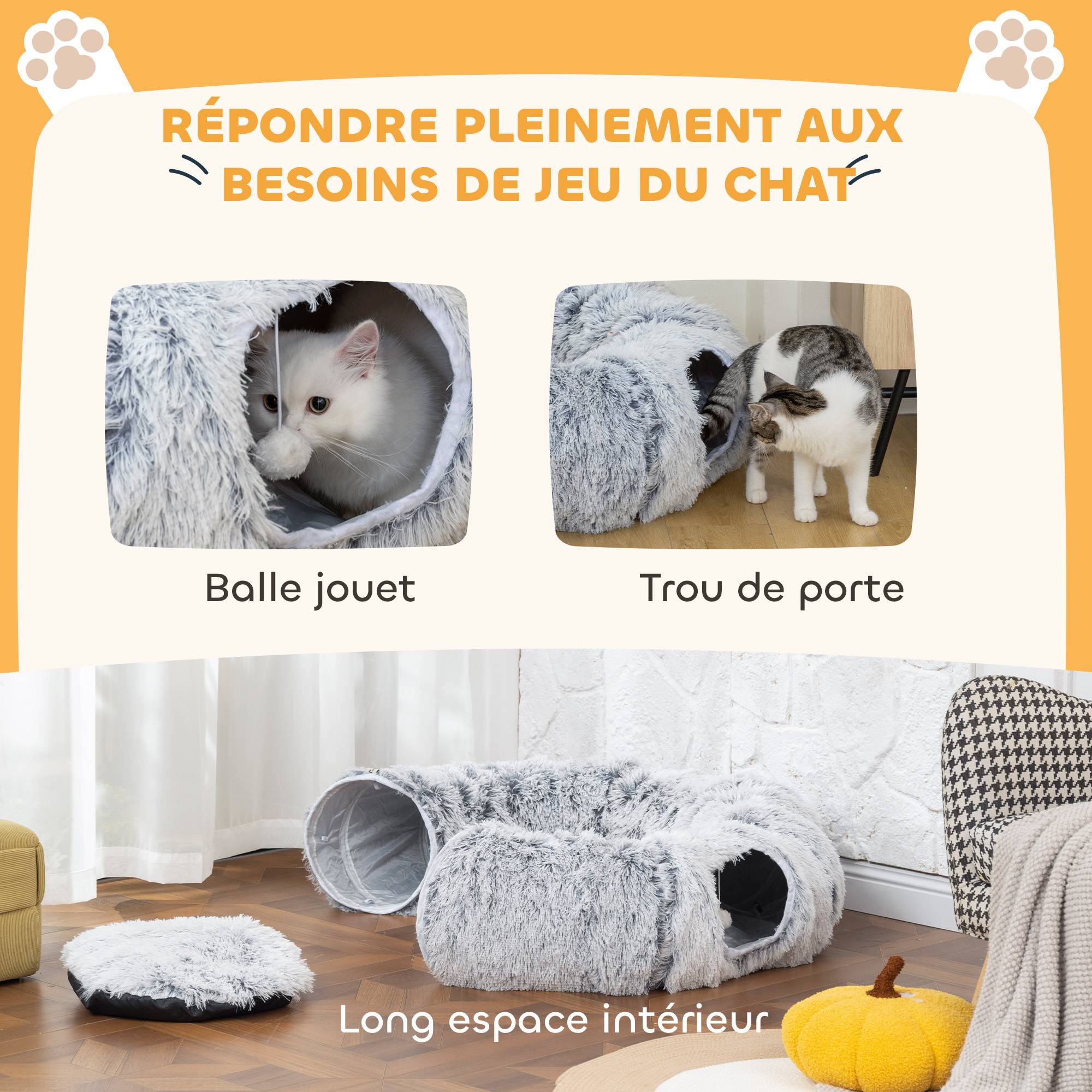 Tunnel pour Chat Intérieur avec Lit de Chat en Forme de Donut, Coussin Circulaire Lavable, 90x80x27cm, Gris Clair - Image 8