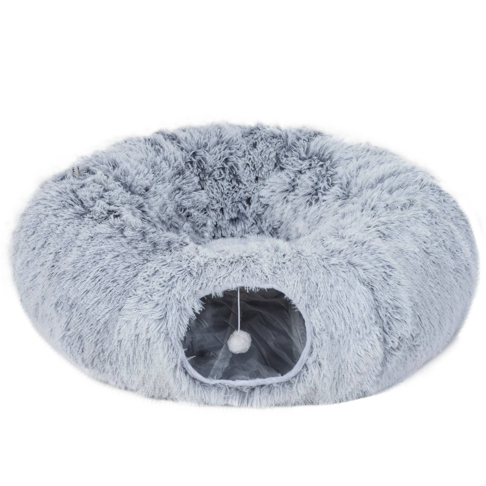 Tunnel pour Chat Intérieur avec Lit de Chat en Forme de Donut, Coussin Circulaire Lavable, 90x80x27cm, Gris Clair - Image 2