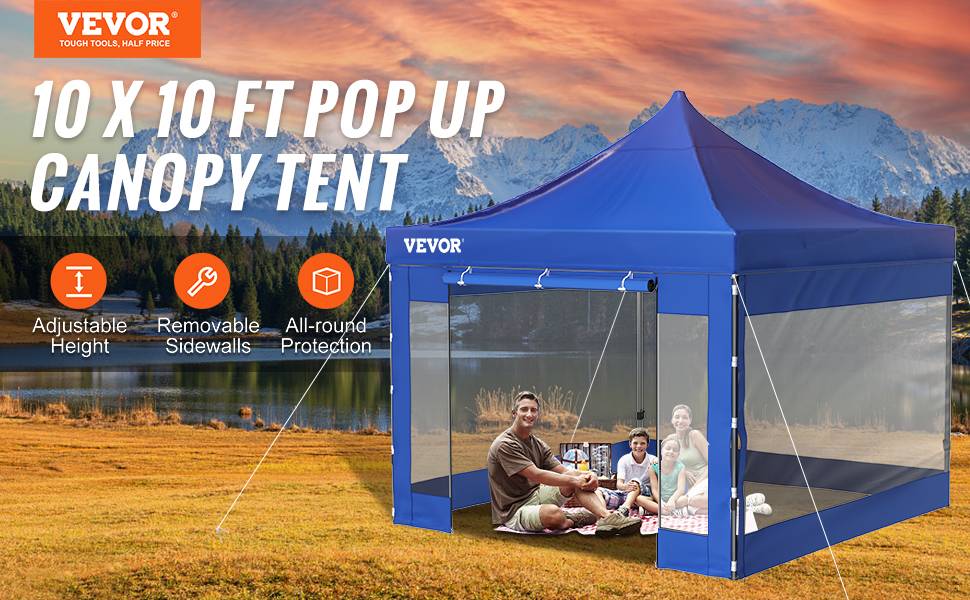 VEVOR Tonnelle 3x3m imperméable pop-up parois latérales, abri pliable résist.UV, sac roulettes, bleu, jardin. - Image 9