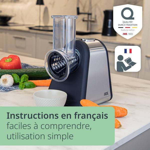 0 - Râpe électrique - ADE - KITCHEN GADGETS - 4 types de Râpes - Acier inoxydable/plastique - 29,2 x 21,3 x 25 cm - Image 1
