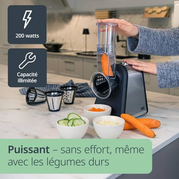 0 - Râpe électrique - ADE - KITCHEN GADGETS - 4 types de Râpes - Acier inoxydable/plastique - 29,2 x 21,3 x 25 cm - Image 6