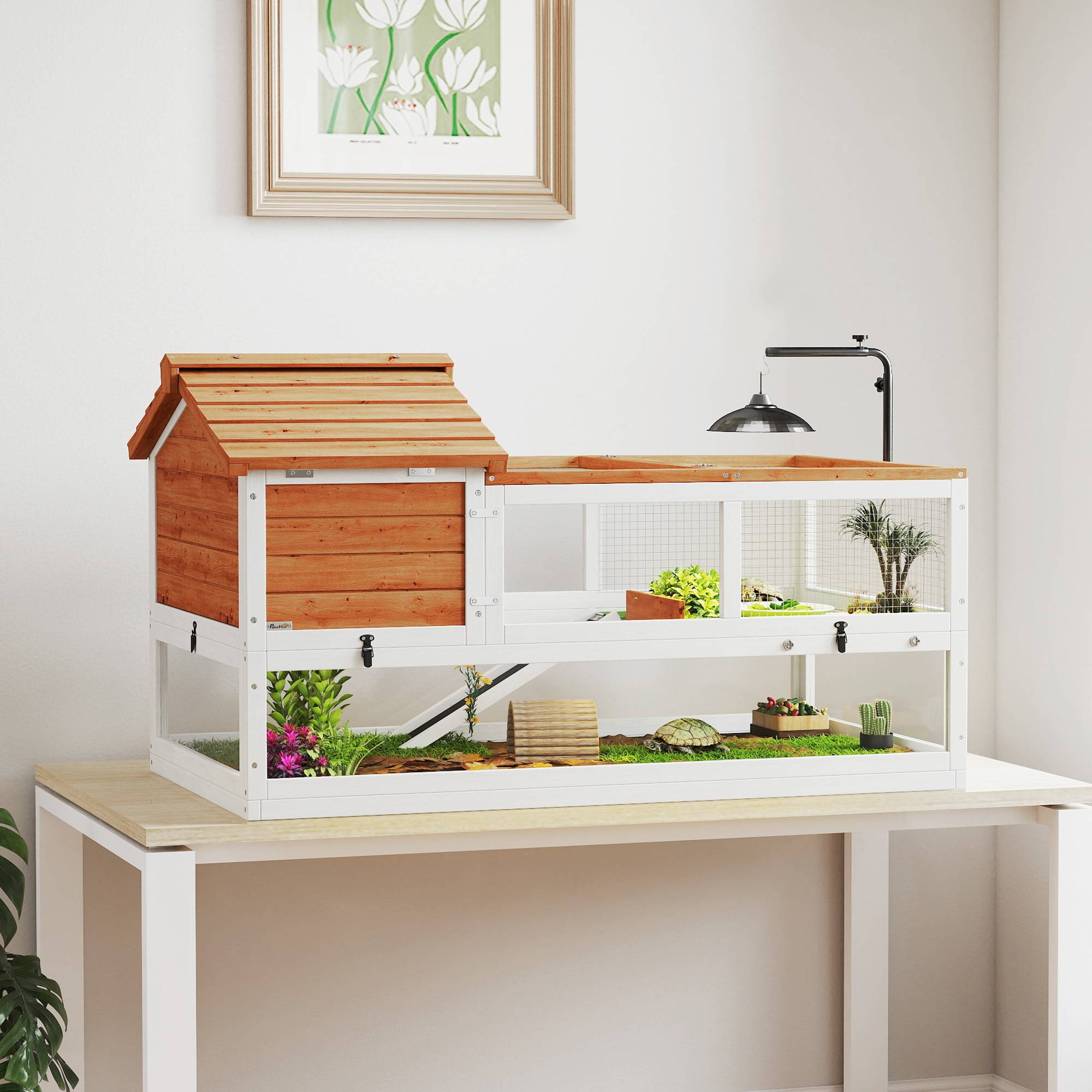 Enclos pour tortues, à deux niveaux, avec support de lampe, pour petits animaux, orange. - Image 4