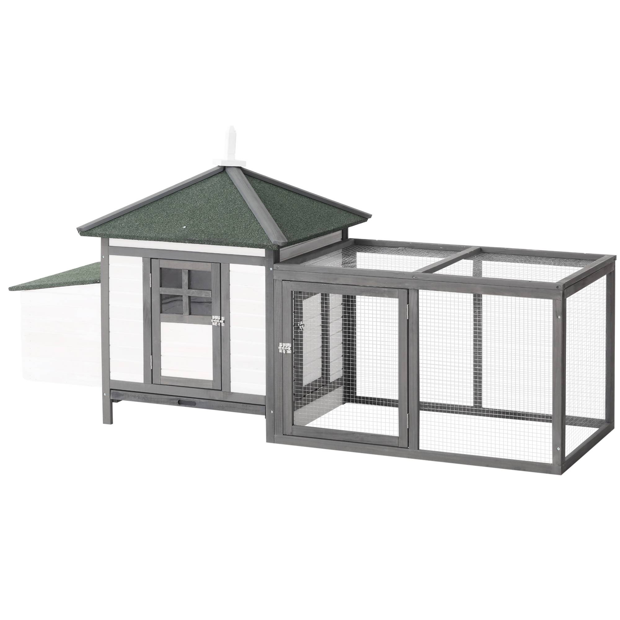 ComfortXL - Poulailler bois de pin 196 x 76 x 97 cm gris pour 1 à 2 poules naines avec enclos - ComfortXL Outdoor Living