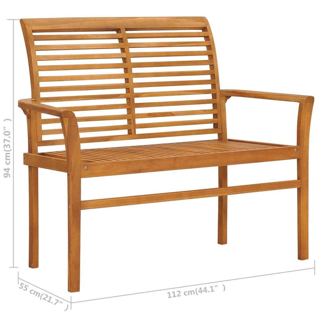 Helloshop26 - Banc de jardin meuble de patio d'extérieur terrasse avec coussin gris 112 cm bois de teck massif - Imagen 8